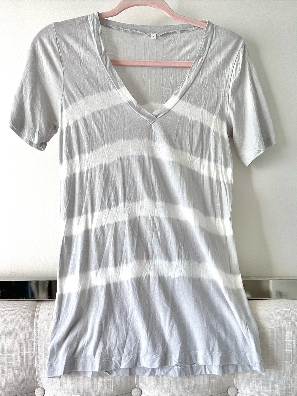 J.Crew Gray and White Tie-Dye Striped Relaxed V-Neck Tee